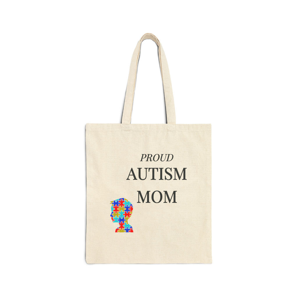 Proud Autism Mom canvas tote bag with puzzle piece design – autism awareness gift by NanuxVibe