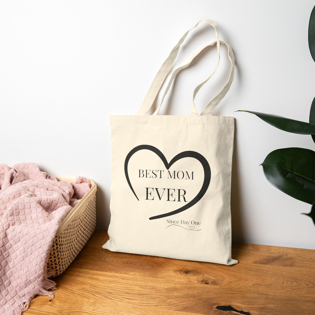 Best Mom Ever canvas tote bag lifestyle photo – reusable gift bag for Mother's Day