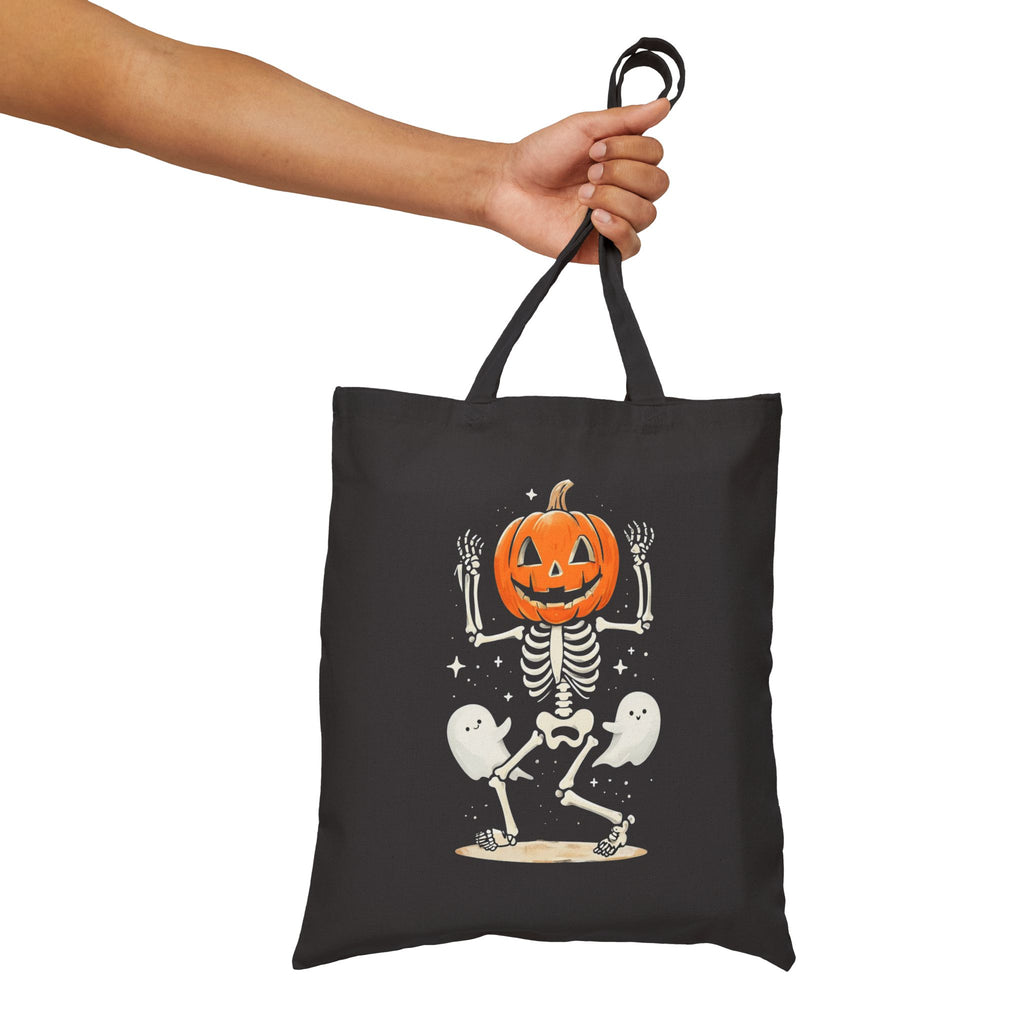 Halloween skeleton design on eco-friendly tote bag