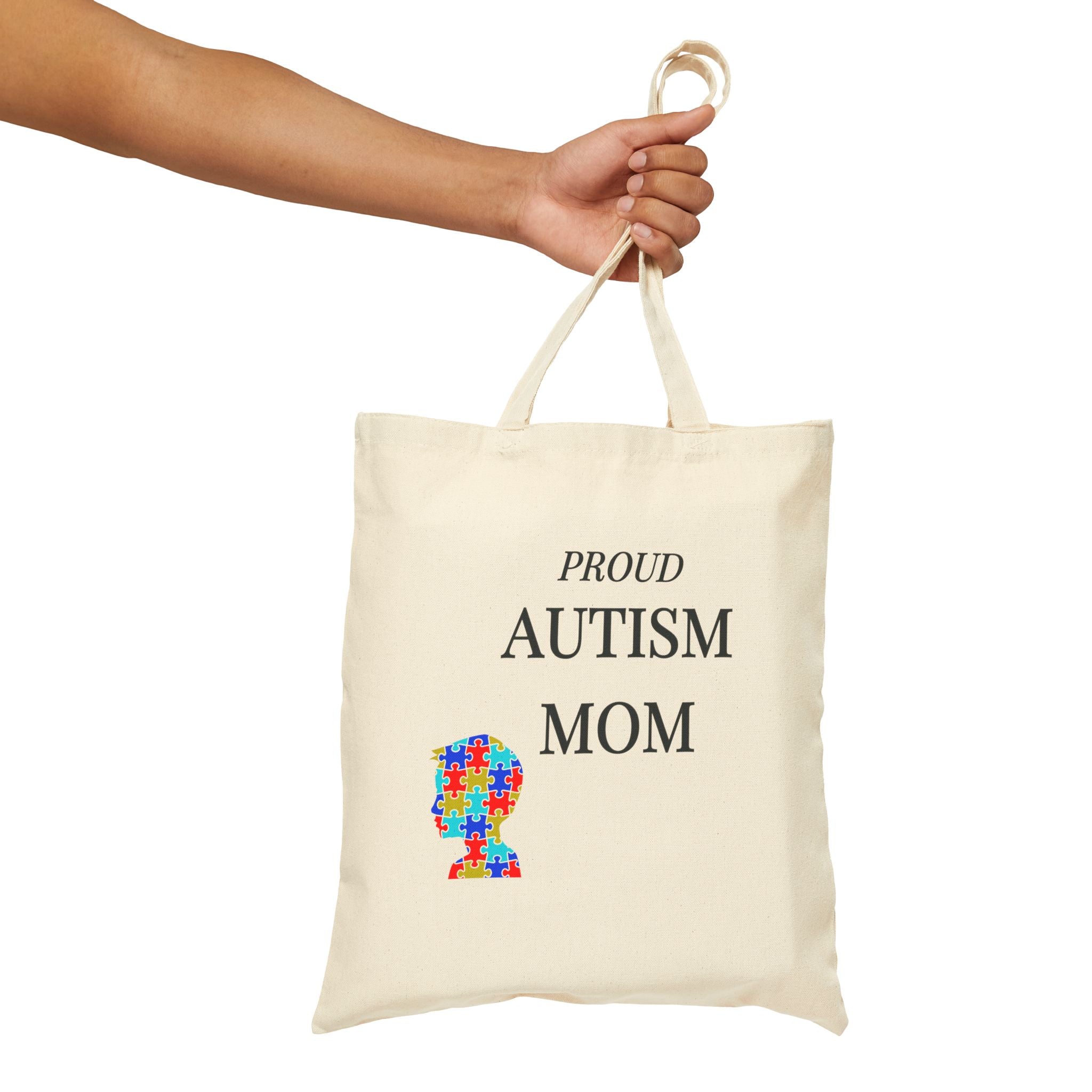 NanuxVibe Proud Autism Mom reusable canvas tote bag – durable puzzle piece awareness bag