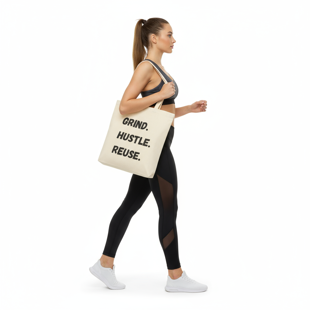Grind Hustle Reuse - Side View on Shoulder