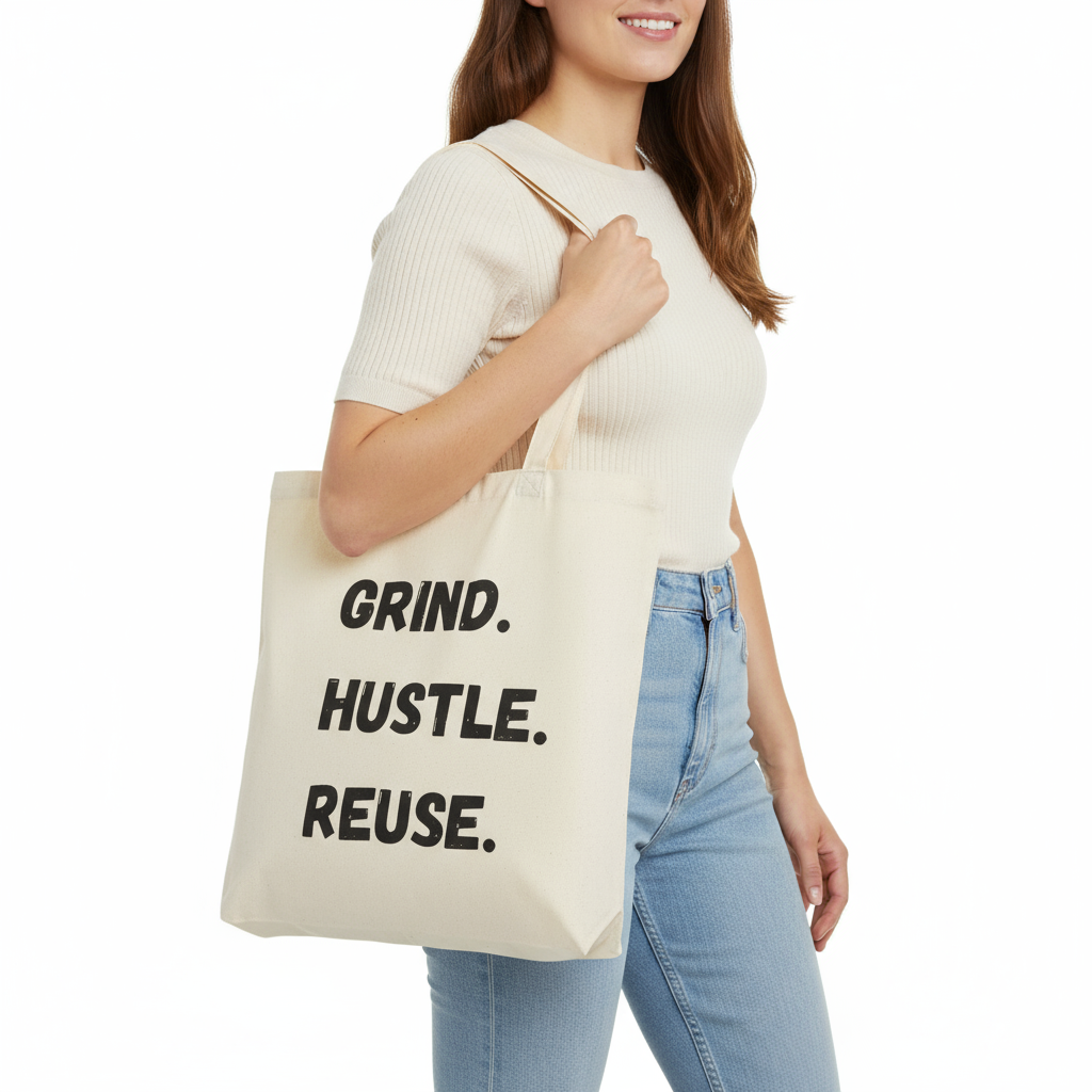 Grind Hustle Reuse - Woman Holding Bag
