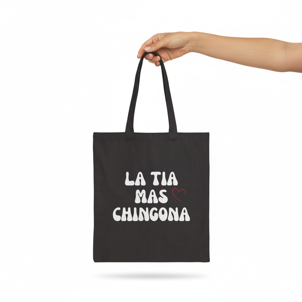 Hands holding black tote