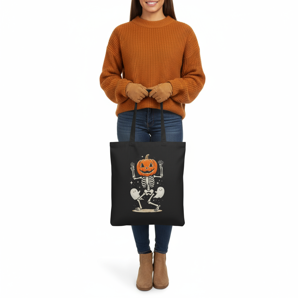 Person displaying skeleton bag