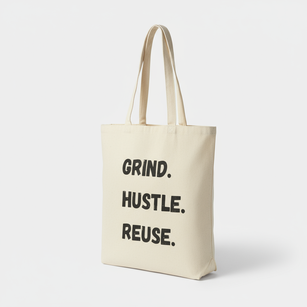 Motivational Cotton Canvas Tote Bag - Grind, Hustle, Reuse