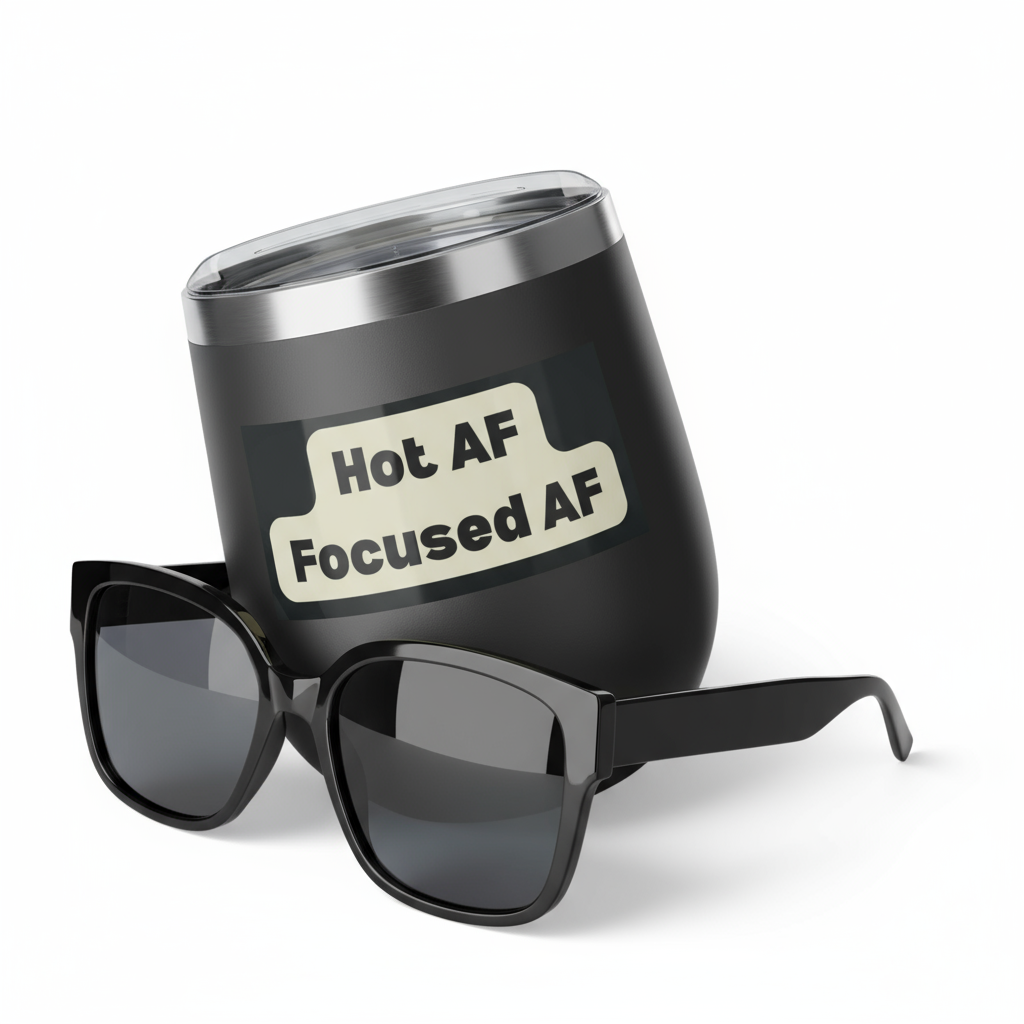 Sunglasses leaning against tumbler